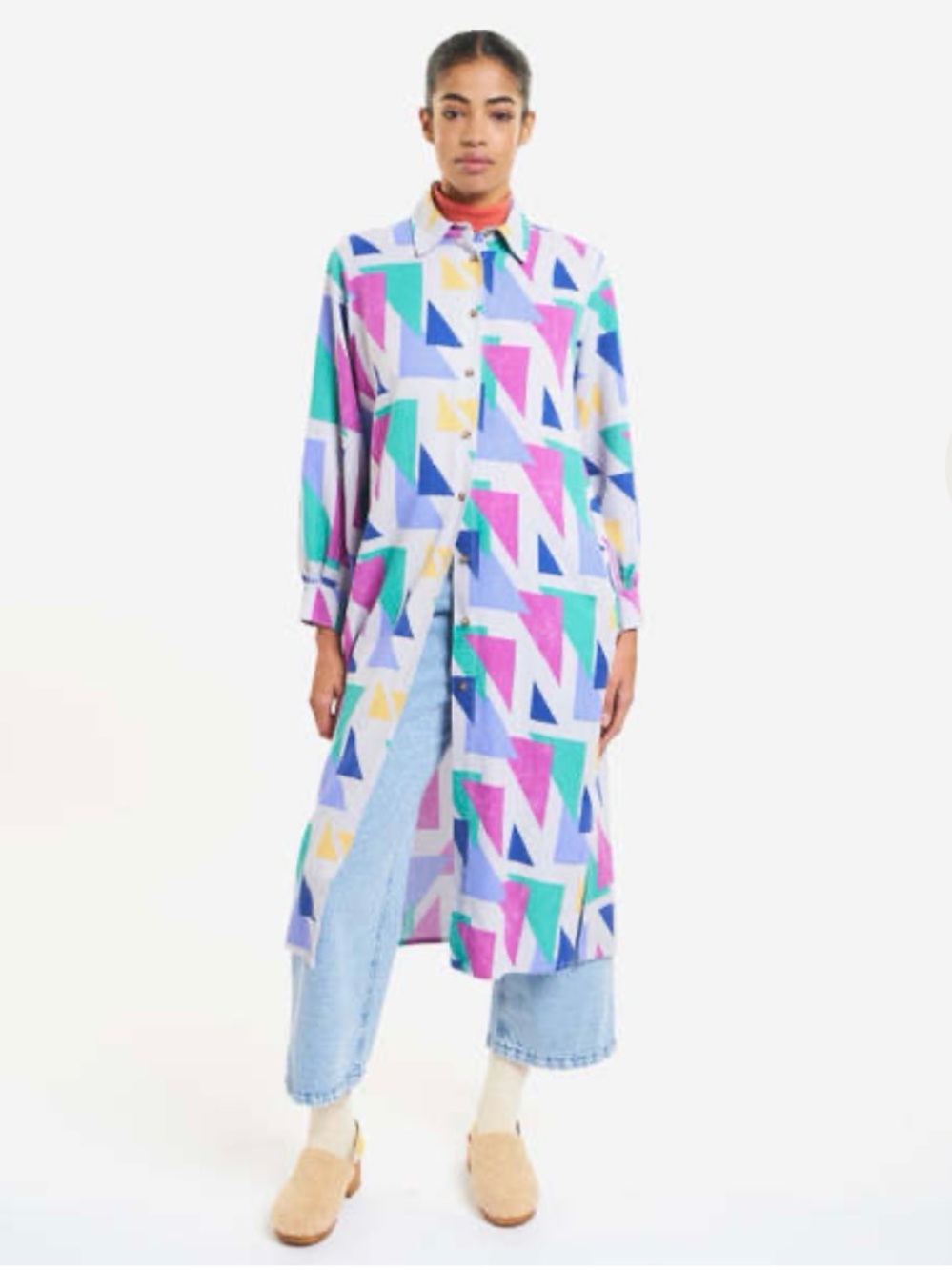 Bobo Choses Geometric Shirt Dress Lyocell Oversized Midi Shirt Dress Size S